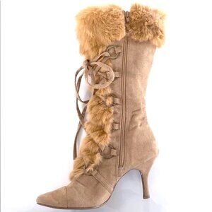 Vintage Y2K Real Fur Heel Boots 8